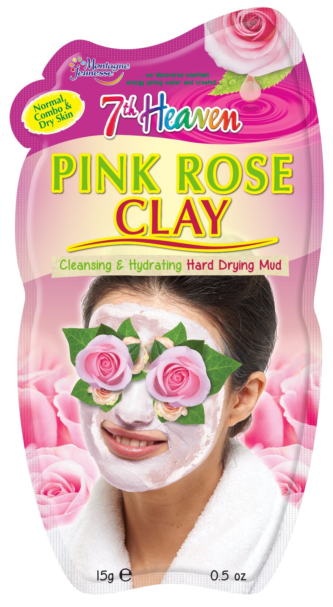 7th Heaven Pink Rose Clay Hard Drying Mud Face Mask with Shea Butter, Damask Rose and Marula Oil to Cleanse and Hydrate Skin - Ideal for Normal, Combination and Dry Skin