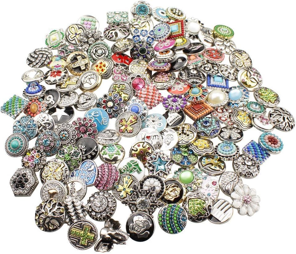 Soleebee HJ011 Mixed Random 18-20mm Alloy Rhinestones Snap Buttons Jewelry Charms (Pack of 20)