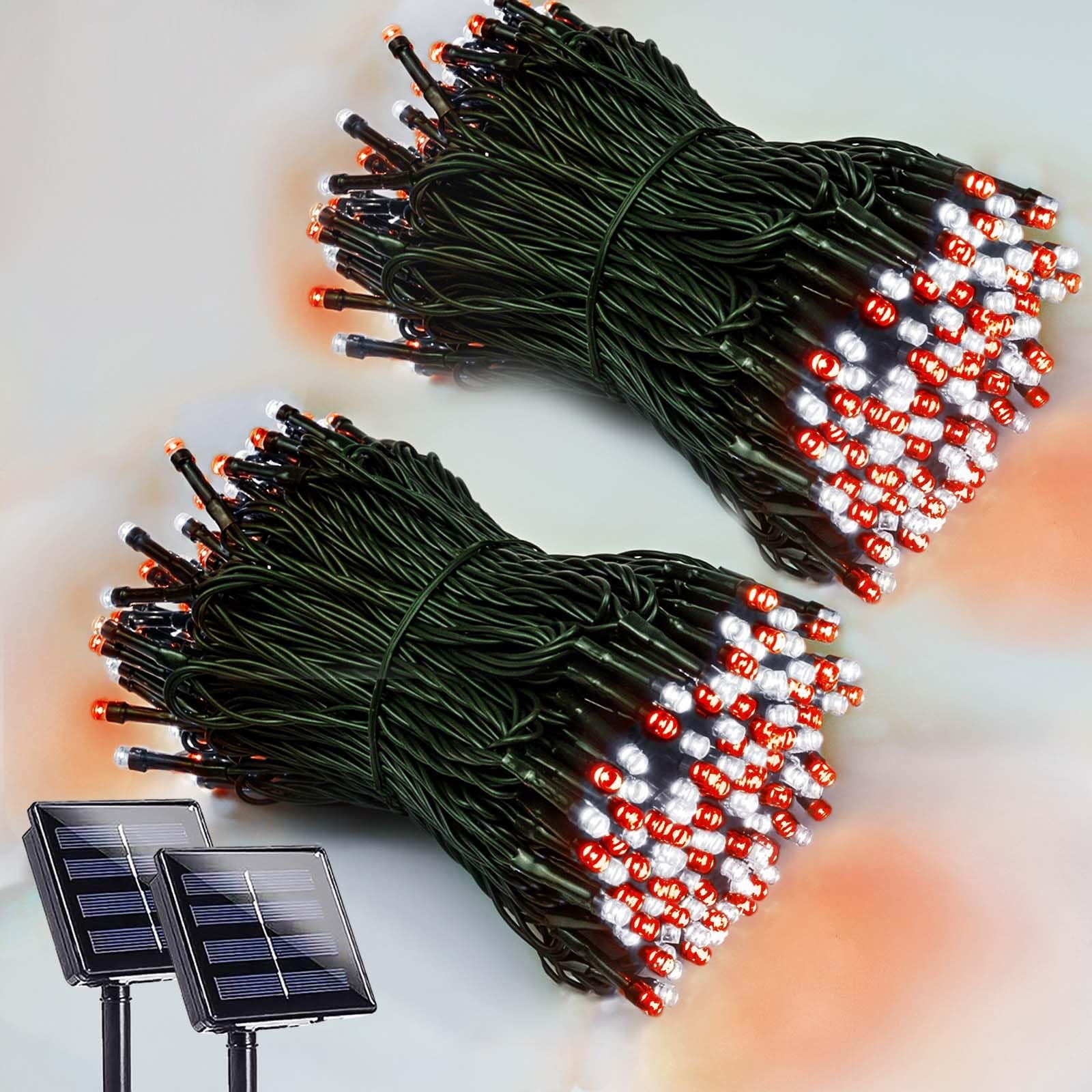 Photo 1 of 2 Pack 200 LED Solar Christmas Lights Outdoor Waterproof, Solar String Lights for Outside, Solar Outdoor String Light with 8 Lighting Modes for Xmas Tree Wedding Party Yard Decorations (Red and White)