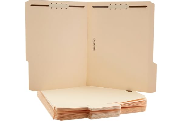 Amazon Basics Manila File Folders with Fasteners, Letter Size, 100-Pack, Light Brown