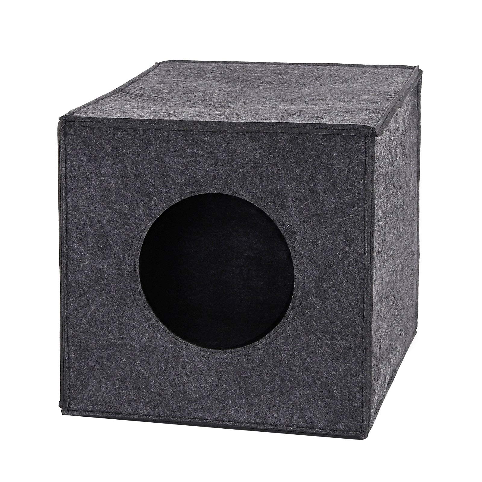 lionto Cat cave made of sturdy felt suitable for shelves & other shelving systems, 33x37x33 cm, foldable cat bed in cube shape, free-standing, easy-care, without cozy cushion, dark grey