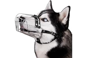 BRONZEDOG Dog Muzzle Adjustable Durable Metal Wire Basket for Large and Extra Large Dogs with Leather Straps Breathable, Drinkable, Training, Prevents Biting (Stainless Steel, Husky & Doberman)