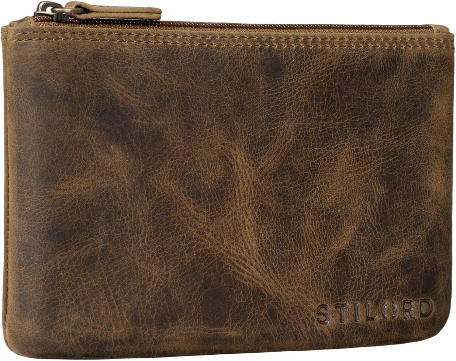 STILORD "Barry" Vintage Leather Pouch Case for Pencil Cosmetic Money Glasses Keys Small Organizer in Genuine Leather Colour:Middle Brown