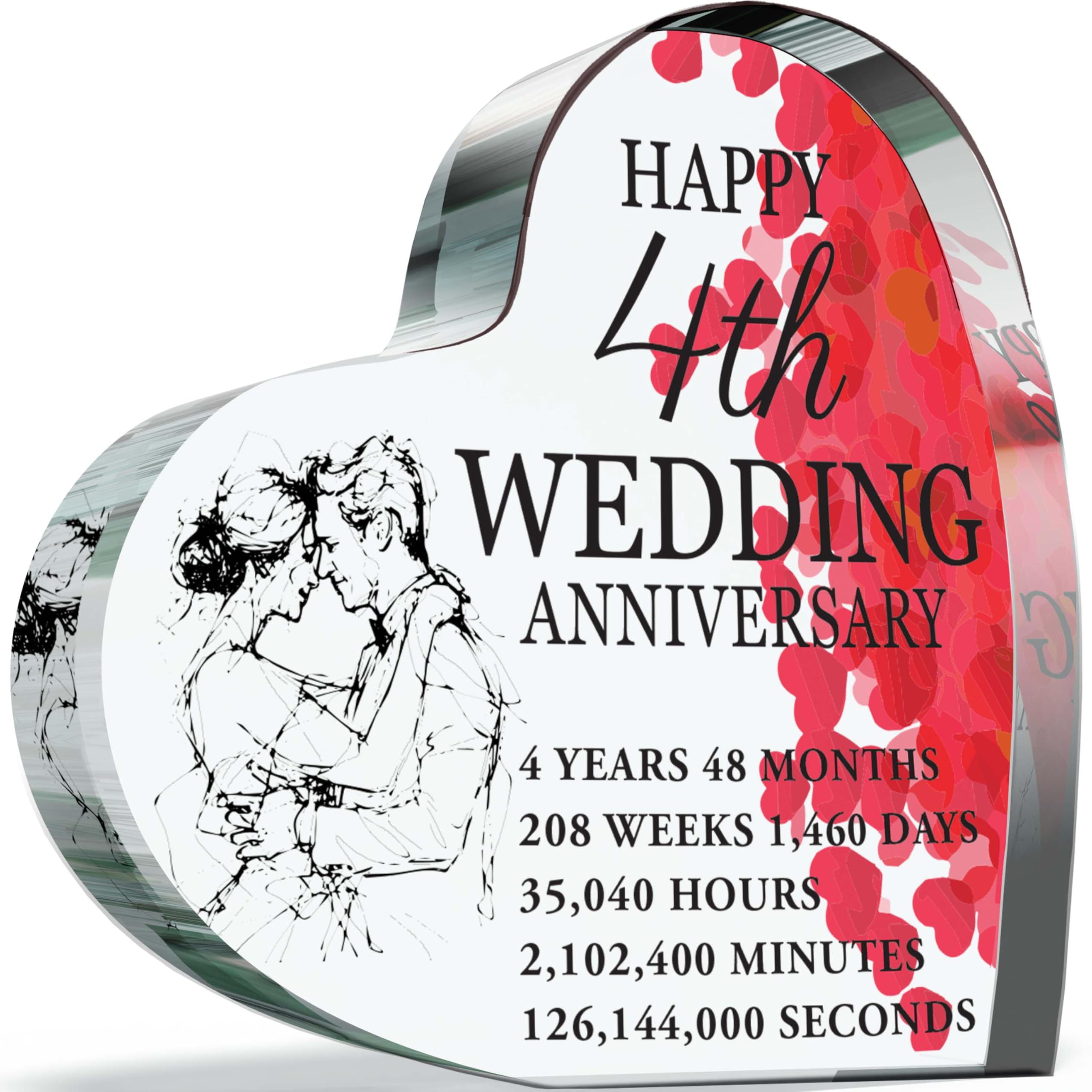 4th Anniversary Plaque Gifts for Wife Husband - Happy Linen Wedding Anniversary - I Love You Romantic Acrylic Heart Gift For Women Men, 100mm x 100mm Present For Couples Fourth Anniversaries