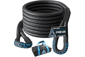 CROSSHIP 1" x 20ft Kinetic Recovery Rope - Lab-Verified 37,480lbs Break Strength - Heavy Duty Snatch Strap - for Offroad Vehicle Rescue Jeep Truck 4X4 SUV UTV Tractor(Black)