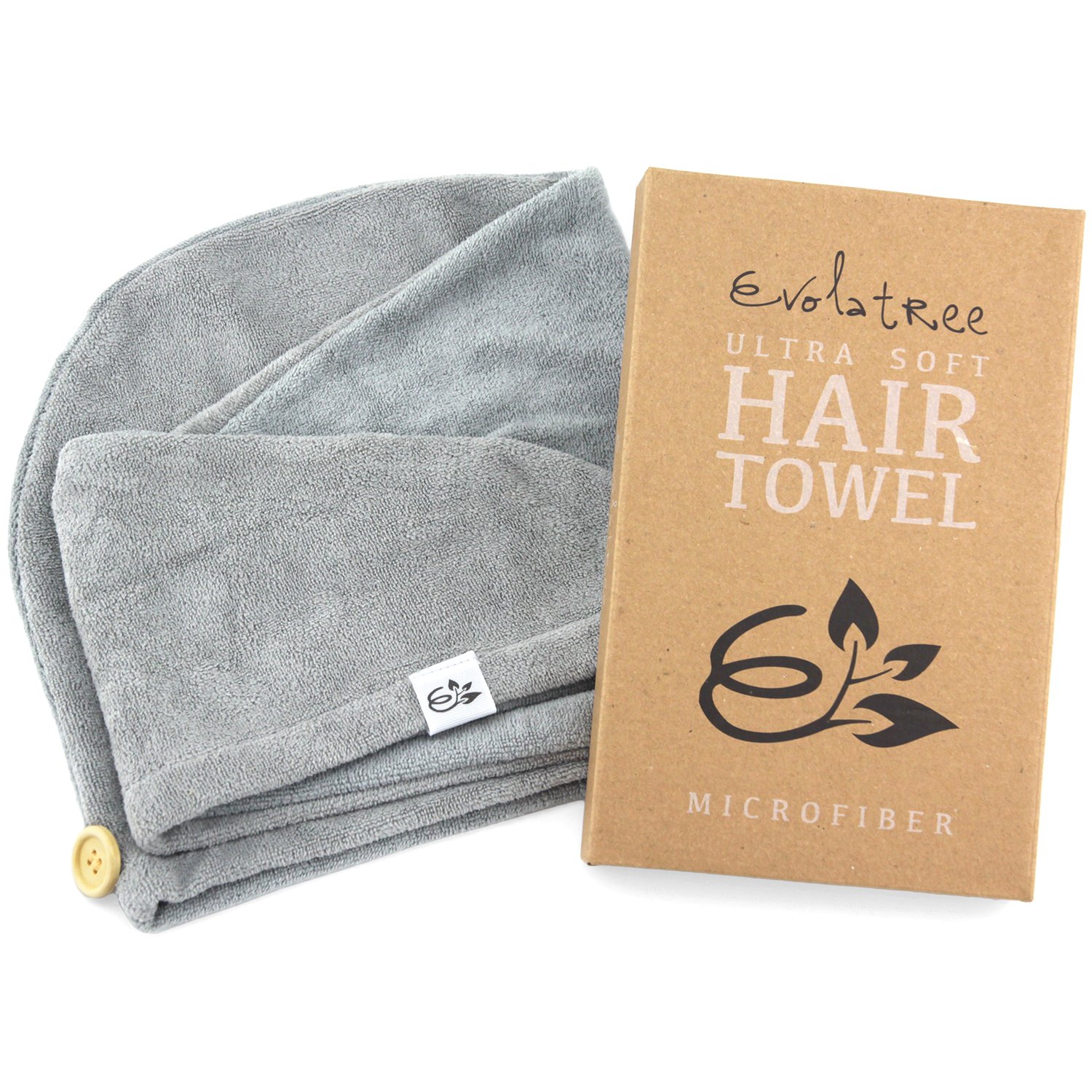 Evolatree Microfiber Hair Towel Wrap - Quick Magic Hair Dry Hat - Anti Frizz Products For Curly Hair Drying Towels - Neutral Gray