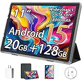HUIHUANG Android 15 Tablet 11 Inch, 20GB RAM 128GB ROM, 8000mAh Large Capacity Battery, 5G/2.4G WiFi6, Octa-Core, 1TB Expandable, Widevine L1 HD Streaming, Bluetooth 5.0, GPS, Protective Case - Black