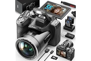 NBDDIGITAL 64MP 5K Professional Cameras for Photography - WiFi, Autofocus 16X Zoom, 3” 180° Flip Screen, Anti-Shake with 32G Card & 2 Batteries, Digital Camera for YouTube Vlogging Live Streaming (Black)