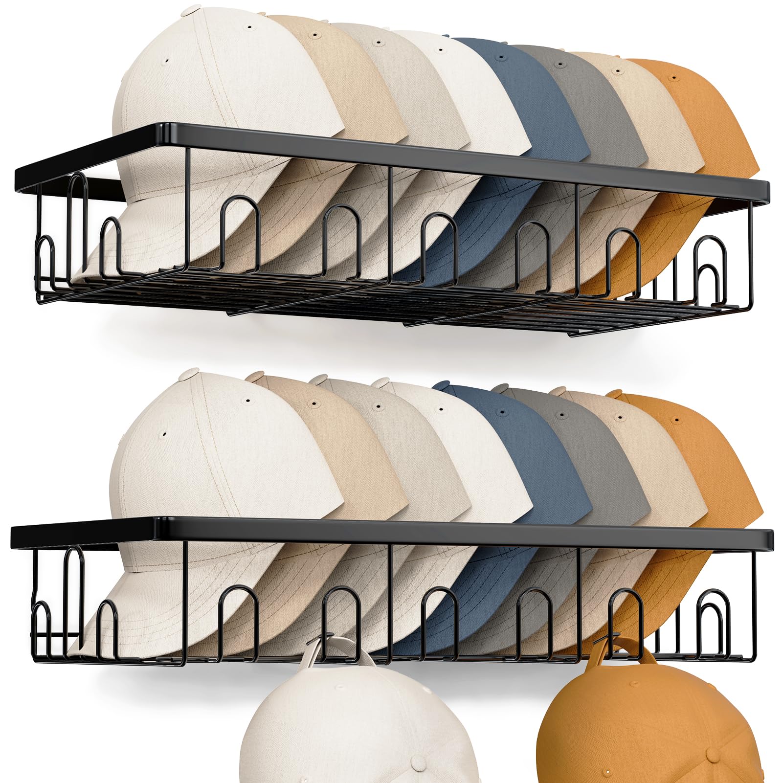 LUOFNI Hat Rack for Wall, 2 Pack Large Hat Organizer with More Hooks ...