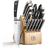 KnifeSaga Knife Set for Kitchen 15 Pcs, Kitchen Knife Block Set, Enduring Razor-Sharp Japanese High Carbon Stainless Steel Ch