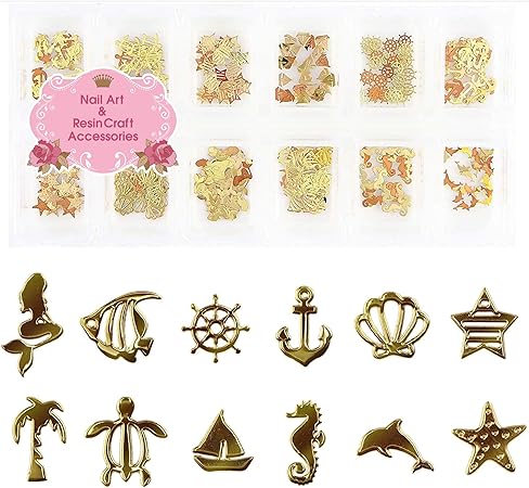 Amazon Princess Style 薄型 アート パーツ ゴールド ネイル レジン用 マリンパーツ 12種類300枚セット Princess Style スタッズ 通販