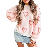 KMBANGI Women Heart Print Sweater Romantic Oversized Knitted Shirt Valentine Love Cute Graphic Long Sleeve Pullover Top