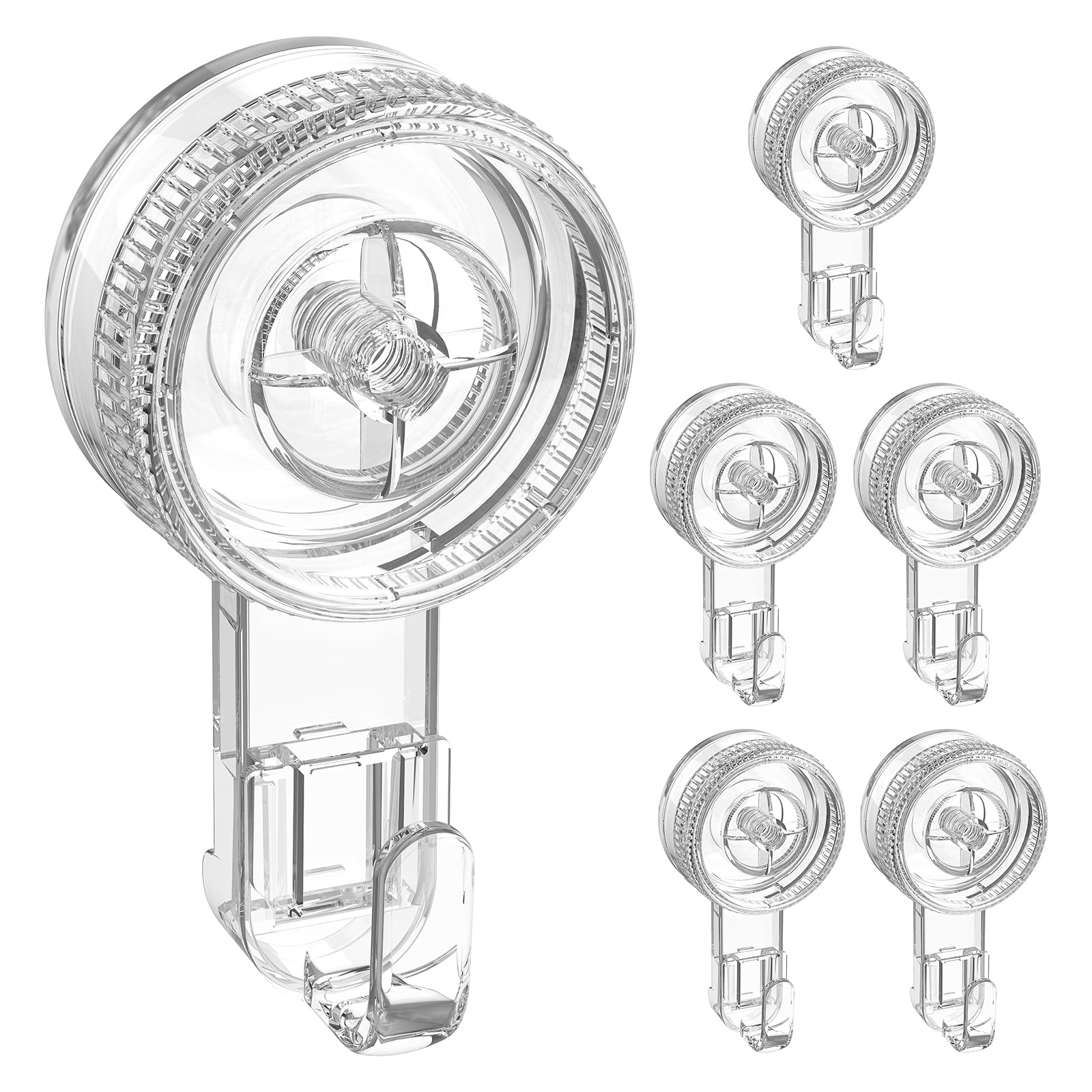 Luxear Suction Hooks, 6 Packs Reusable Multifunctional Knob Sucker Hooks Heavy Duty Max Load 5KG, Transparent Waterproof Plastic Suction Cup for Bathroom Kitchen Mirror Window Christmas Wreath