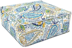LVTXIII Indoor/Outdoor Inflatable Ottoman, 23 x 23 x 9 Inch Square Ottoman, All Weather Foot Rest Stool, Portable Footrest for Patio, Garden, Camping and Home - Paisley Blue