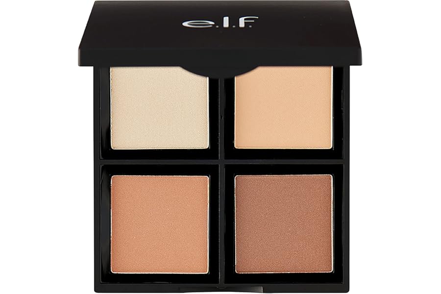 e.l.f. Contour Palette, 4 Shades, Customizable, Easy to Apply, Sculpts, Shades, Brightens, Light/Medium, Infused with Vitamin E, All-Day Wear, 0.56 Oz