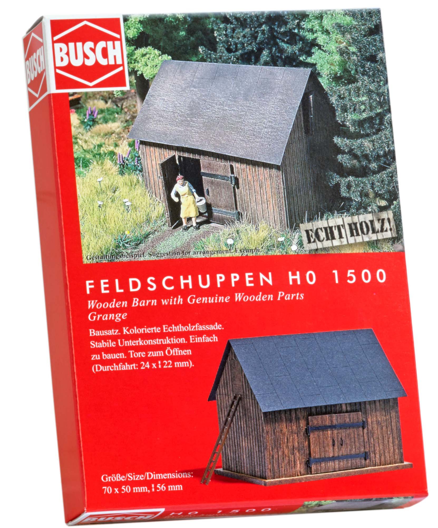 Busch 1500 Wooden Barn with Wood Parts HO Structure Scale Model Structure, Medium