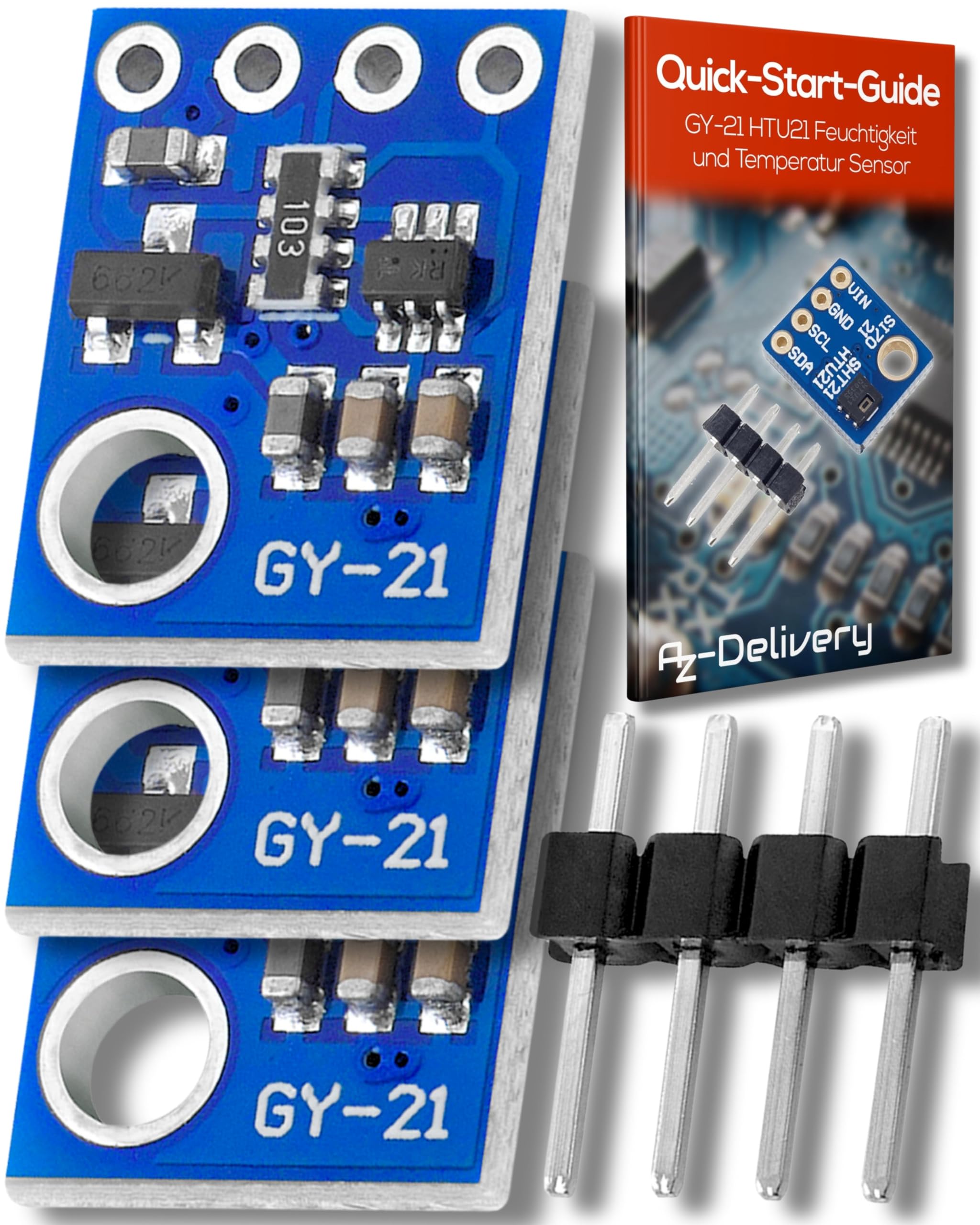 AZDelivery 3 x GY-21 HTU21 Humidity and Temperature Sensor Module SHT21 with I2C Interface compatible with Arduino and Raspberry Pi including E-Book!