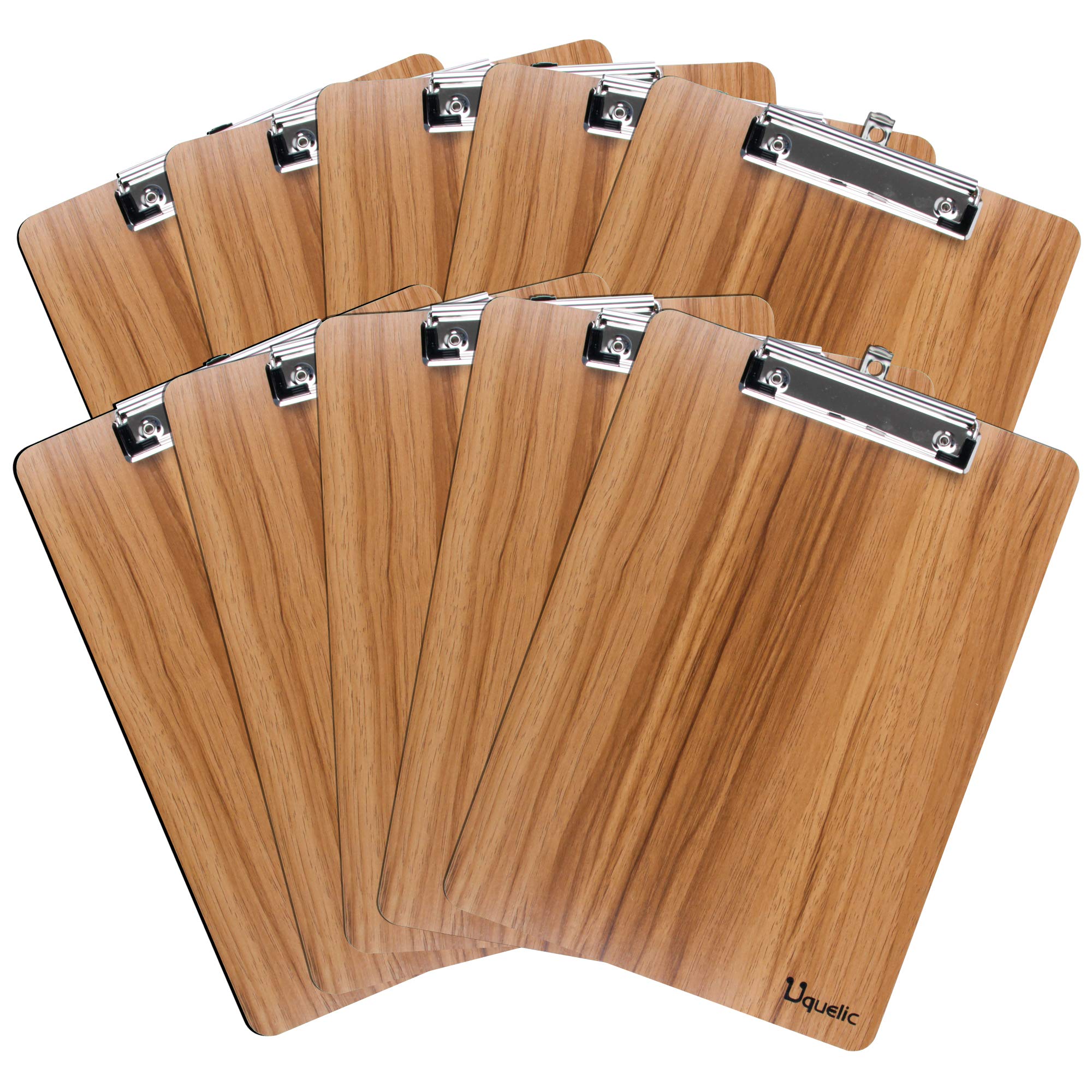 Uquelic 10pcs A4 Durable Wooden Clipboards, with Sturdy Spring-Loaded Grip & Hanging Hook, Designed for Office Work Classroom Business Restaurant (Brown)