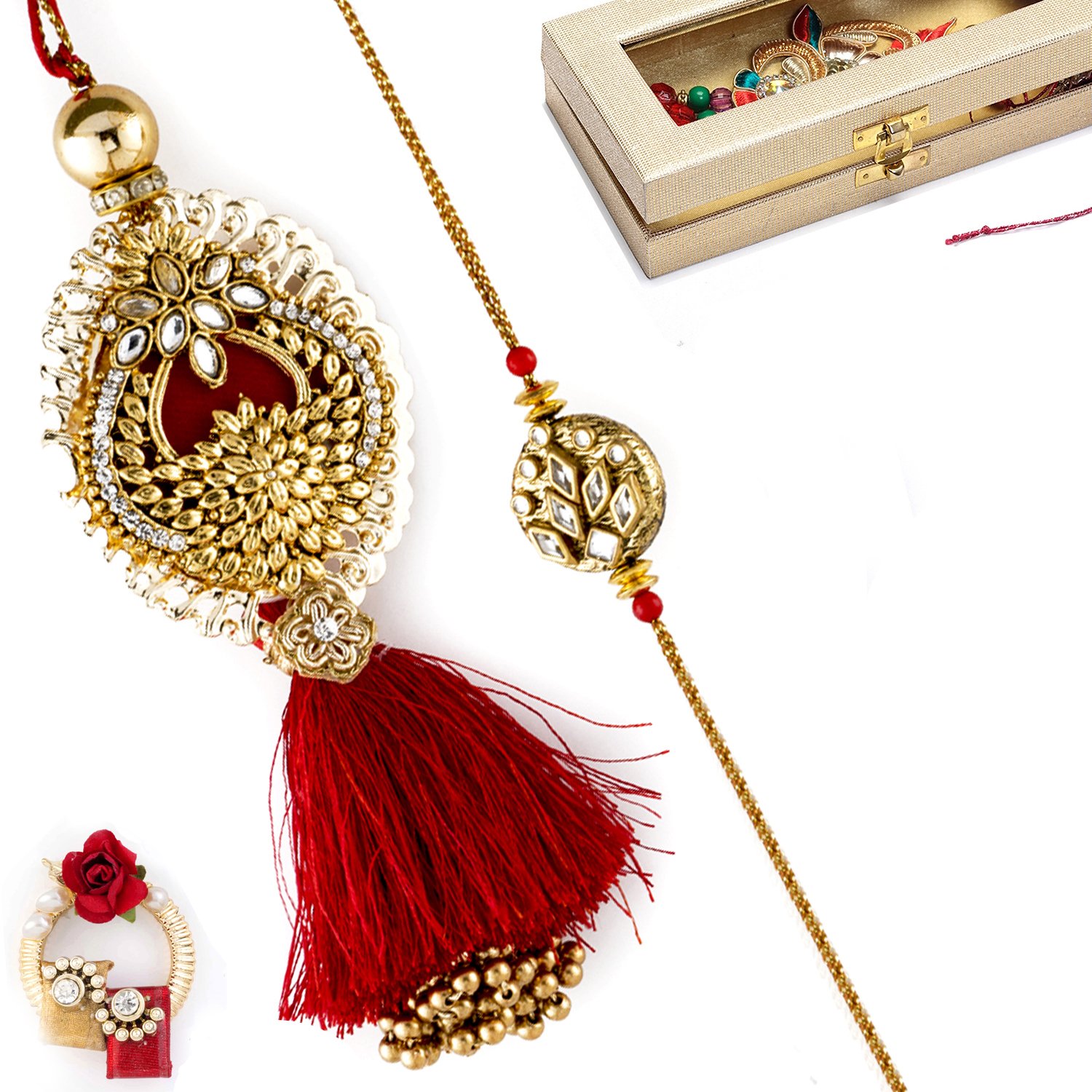 aapno rajasthan jewellery style kundan studded bhaiya bhabhi rakhi set