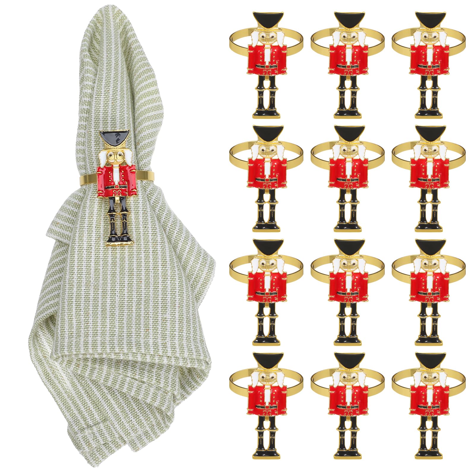 Photo 1 of 12 Pcs Christmas Nutcracker Napkin Rings Metal Napkin Holders Rings Gold Christmas Soldier Table Decor Nutcracker Holiday Table Setting Wedding Dining Vintage Party Decor Cloth Xmas Holder (Novel)