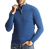 Surenow Men's Quarter-Zip Sweater Cable Knit Crew Neck Pullover Sweater Slim Fit Soft Thicken Casual Polo Sweaters for Men