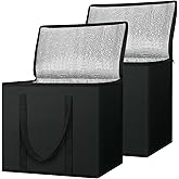 BALEINE 2Pk Insulated Reusable Grocery Bags, Collapsible Cooler Bag for Groceries, Heavy Duty Large Insulated Bag (16''x9''x13'', Charcoal Black)