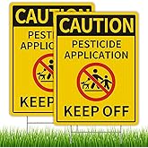 2 Pack Caution - Pesticide Application, Keep Off Yard Sign with Metal Stakes, 12.6 x 9.4 inches Corrugated Plastic Double Sided, Weatherproof, Easy to Mount