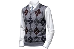 Herothorn Mens Thick Argyle Sweater Vests Classic V-Neck Knitwear Sleeveless Pullover Autumn Winter Warm Tank Tops