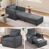 Ahomly 3 in 1 Pull Out Sleeper Chair, 75.2&rdquo; Corduroy Single Sofa, Dark Gray | Convertible Sofa Bed for Adults, Corduroy Armchair Chair Bed &amp; Single Sleeper with Pillow for Dorm/Bedroom