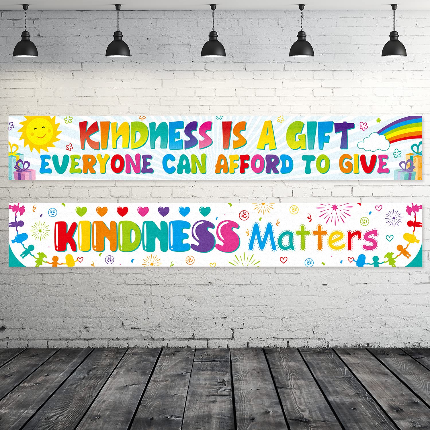 Photo 1 of 2 Pieces Classroom Bulletin Board Decoration Kindness Banner Rainbow Borders Motivational Classroom Poster Matters School Banner with 40 Glue Points for Elementary Middle School Wall(Light Color)