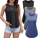 POVWVPY Tank Top for Women 2025 Summer 3/5 Pack Sleeveless Loose Fit Round Neck Flowy Casual Shirts with Curved Hem Outfits