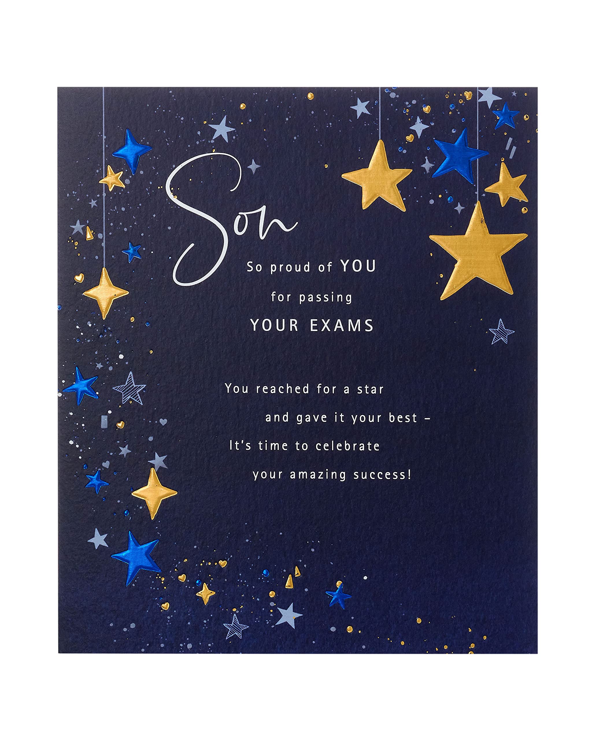 UK Greetings Son Passing Exams Card With Envelope - Dark Blue Design
