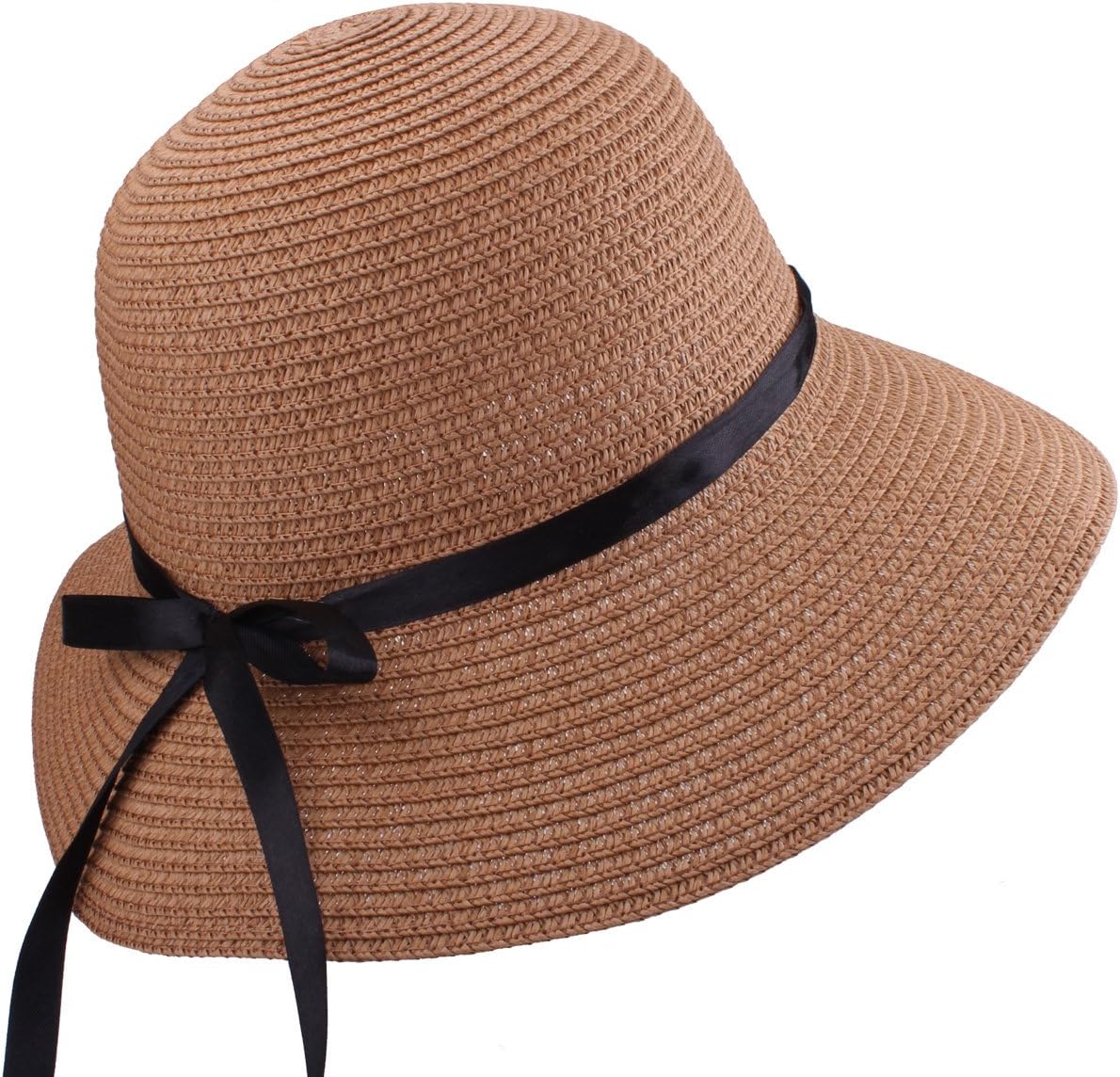 Straw Floppy Sun Hat, UV Protection Bowknot with Ribbon Paper Weaved Foldable Beach Sun Hats