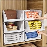 CTSNSLH 5 Pack Closet Organizers Storage Box, Closet Storage Stackable Storage Bins, Plastic Drawer Basket for Wardrobe Cupboard Kitchen Bathroom Office, White