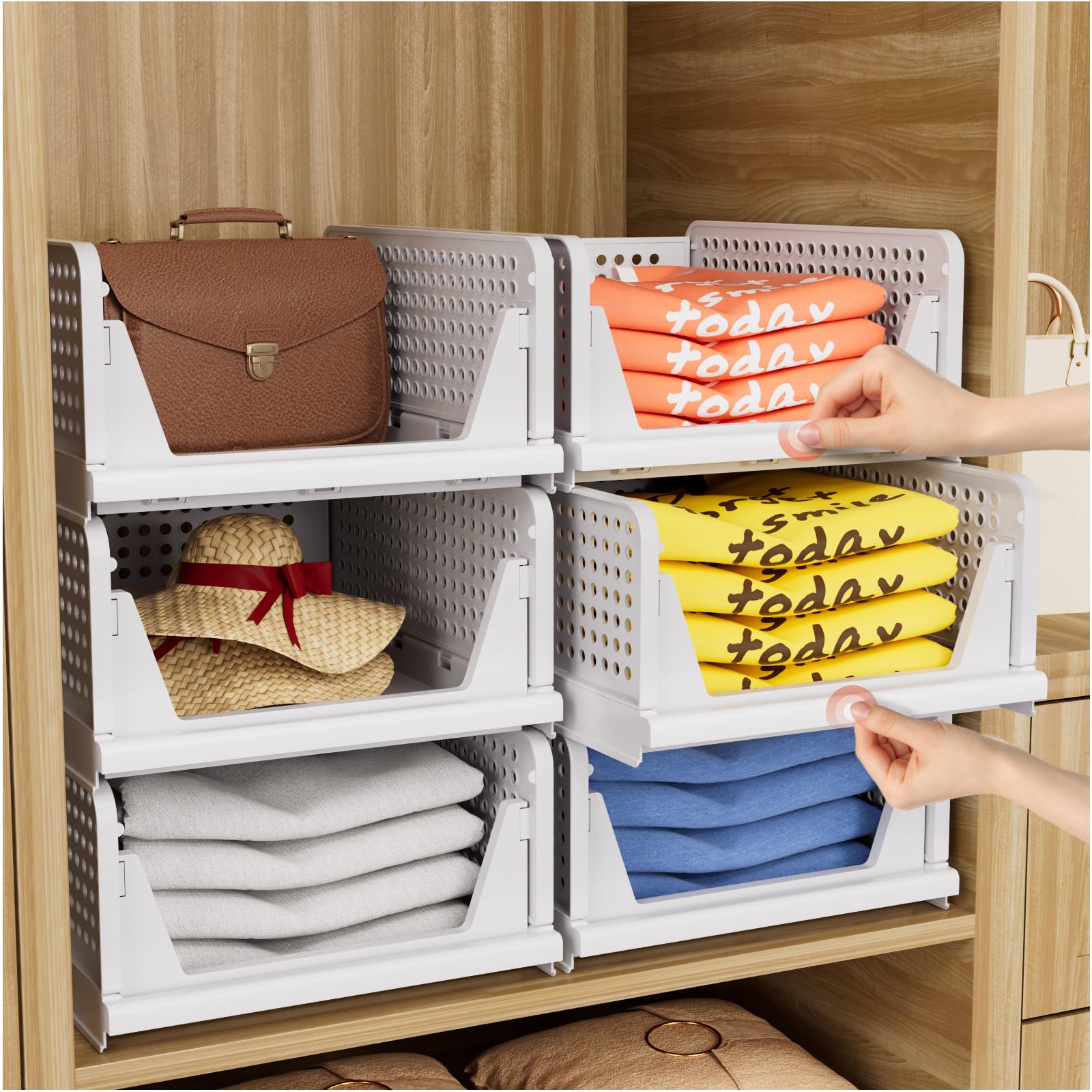 Photo 1 of CTSNSLH 5 Pack Closet Organizers Storage Box, Closet Storage Stackable Storage Bins, Plastic Drawer Basket for Wardrobe Cupboard Kitchen Bathroom Office, White