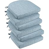 downluxe Indoor Chair Cushions for Dining Chairs, Soft and Comfortable Textured Foam Kitchen Chair Pads with Ties and Non-Slip Backing, 16" x 16" x 2", Light Blue, 6 Pack