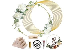 BIHAIT 10PCS 12Inch Metal Floral Hoop Centerpiece Table Decorations, Metal Wreath Ring with 10 PCS Place Card Holders, Gold Craft Hoop Rings for DIY Wedding Decorations, and Dream Catchers