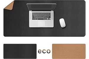 Cacoy Large Desk Mat, 48" x 24" Leather Desk Pad Protector with Cork & PU Leather, Double-Sided Office Desk Cover Mat, Large Computer Mouse Pad, Waterproof Desk Blotter Pad for Office and Home, Black