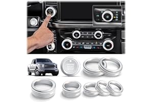 Polodunn for Ford F150 Accessories 2021-2025 2026 & Super Duty F250 F350 F450 2023-2026, 9pcs Aluminum Alloy Knob Cover Trim Set - Push Start, A/C, Volume, Headlight, Trailer & Drive Mode (Silver)