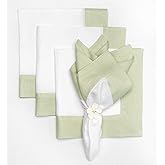 Solino Home Linen Napkins Set of 4-100% Pure Linen Sage Green and White Dinner Napkins Cloth 20 x 20 Inch for Winter, Spring, Easter, St Patricks Day - Contempo, Handcrafted and Machine Washable