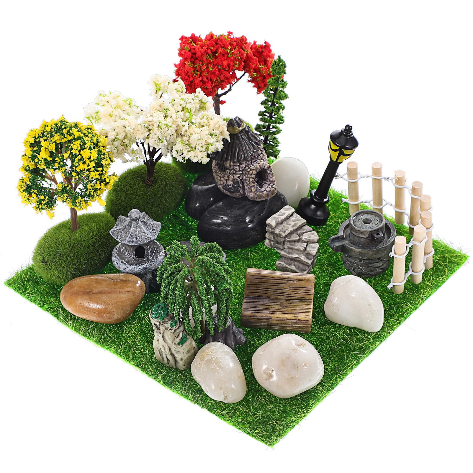 ABOOFAN Fairy Garden Accessories 26Pc Miniature Garden Decor Kit with Trees Fences Stones for Diy Micro Landscape Decoration Terrarium Desk Display