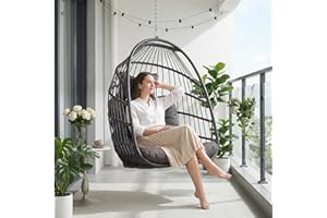 NICESOUL Egg Chair No Stand Outdoor Indoor, 350lbs Capacity Sturdy Patio Wicker Swing Hanging Chair, Hammock Egg Ceiling/Tree Chairs with Cushions for Bedroom Porch Deck Balcony, Gray Without Stand