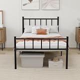 WJORATA Metal Platform Twin Bed Frame with Headboard Sturdy Steel Slats Support No Box Spring Needed Easy Assembly Black