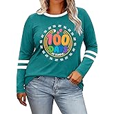 Plus Size 100 Days of School Shirt for Women Happy 100th Days Long Sleeve Tshirt Teacher Life Sweartshirts
