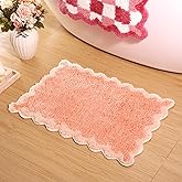 ORTIGIA Cute Coral Pink Scalloped Bath Mat, Fun Plush Microfiber Scallop Bathroom Rugs Non Slip Washable Quick Dry Absorbent, Bath Rug Carpet for Shower Stall Vanities Kitchen Floor Entrance, 17x24