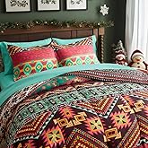 Flysheep Boho Bed in a Bag 6 Pieces Twin Size, Colorful Bohemian Tribal Comforter Set with Teal Sheet Set for All Season(1 Comforter, 1 Flat Sheet, 1 Fitted Sheet, 2 Pillow Shams, 1 Pillowcase)
