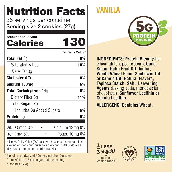 LENNY & LARRY’S THE COMPLETE CREMES®, SANDWICH COOKIES, VANILLA, VEGAN, 5G PLANT PROTEIN, 6 COOKIES PER PACK (BOX OF 12)