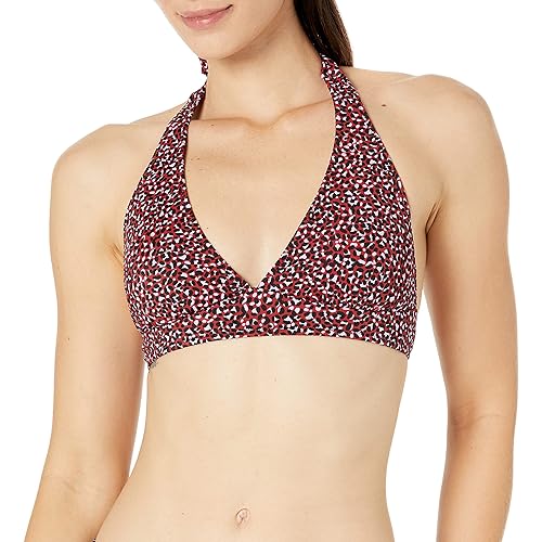 Amazon Essentials Women's Light-Support Tie Halter Bikini Swimsuit Top (Available in Plus Size), Brick Red Leopard, X-Large