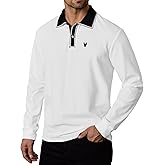 Herberton Men Pique Long Sleeve Polo Casual Business Doberman Embroidery Color Block Collared Shirt (S-XXL)