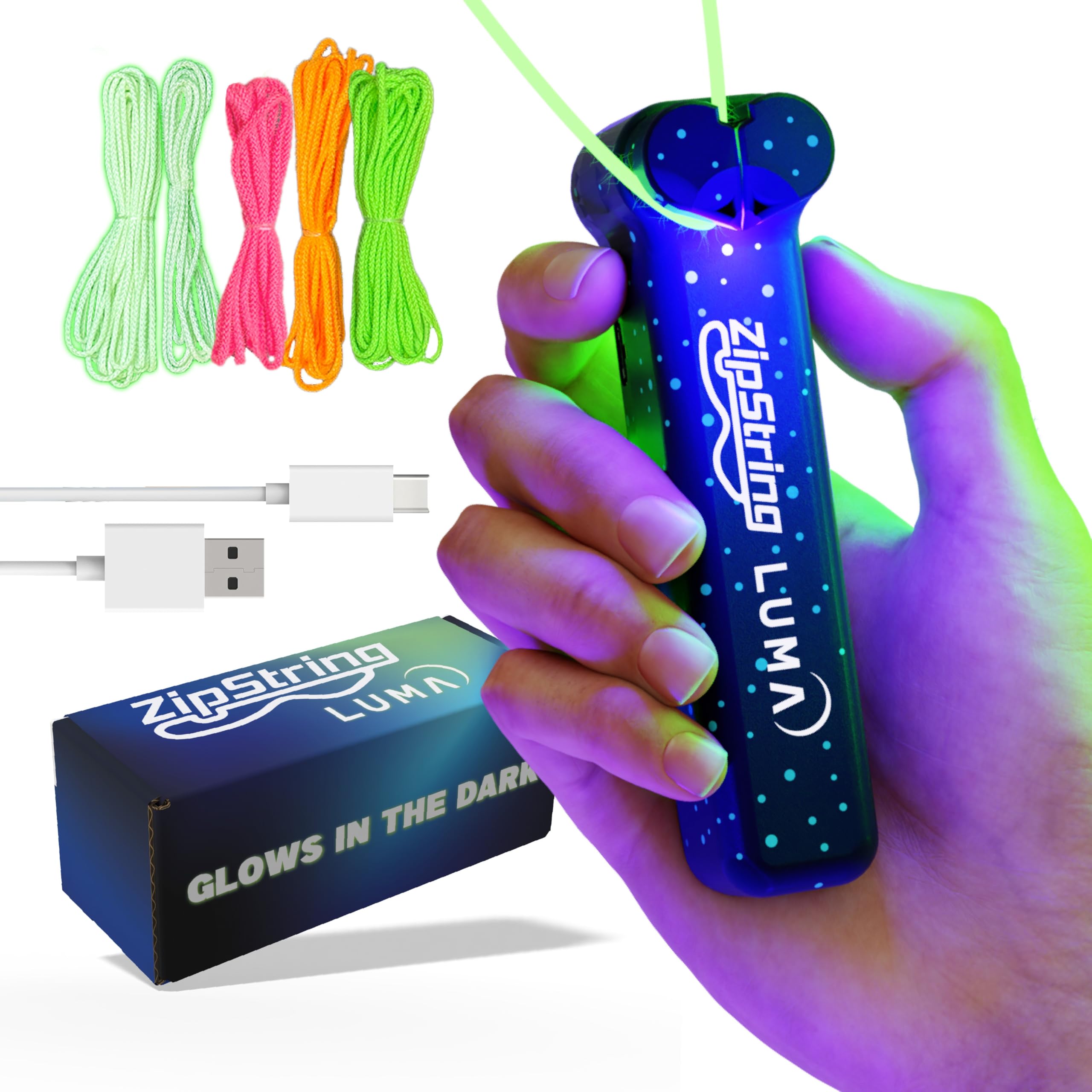 ZipString Luma - The Patented Glow-in-The-Dark Toy That Flies a Loop of String, Creates Endless Shapes and Tricks Built-in LED for Glowing Fun. Perfect STEM Gift for Kids & Adults. Wonderment Awaits